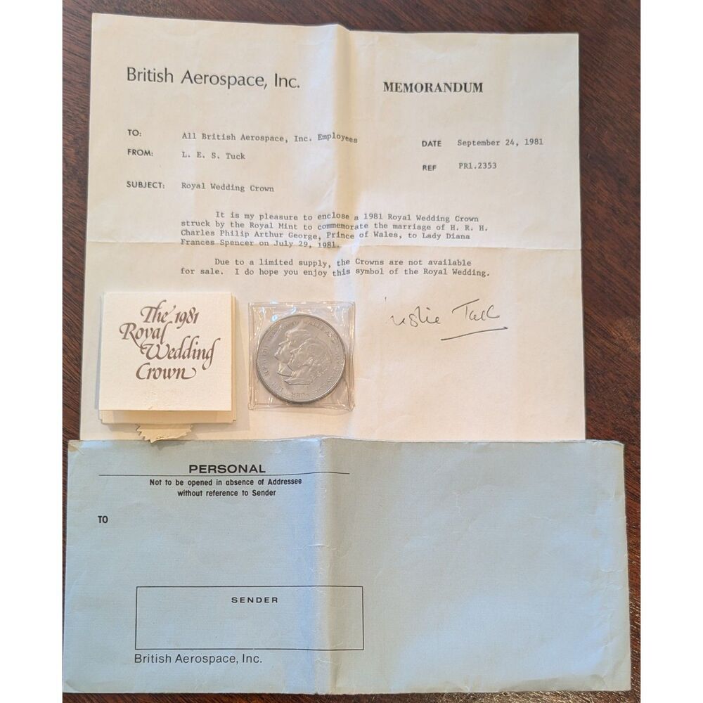 1981 Royal Wedding Crown • British Aerospace Employee Issue • Full Paperwork •